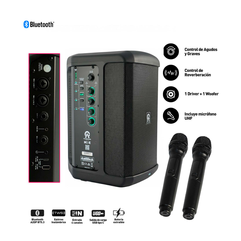 Parlante Portátil CUSTOM AUDIO SYSTEM MX-E + 2 Micrófonos Inalámbricos - Calidad y garantía en Yaparu