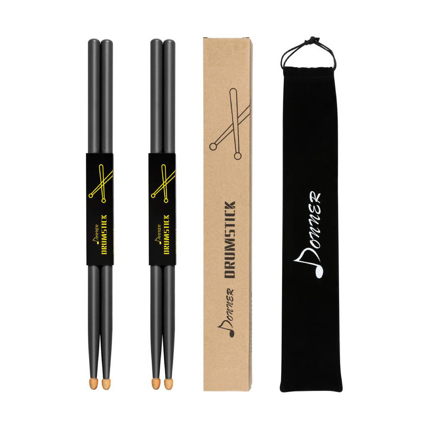 Pack de Baquetas DONNER EC1144 5A Wood Black | 2 pares - Calidad y garantía en Yaparu